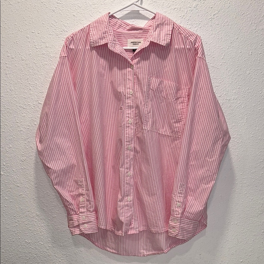 American Eagle Outfitters Pink Striped Cotton Shirt